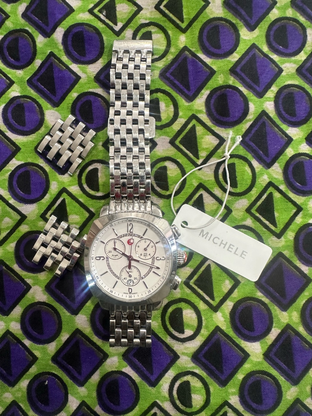 Michele Women's Silver Stainless Steel Chronograph Watch